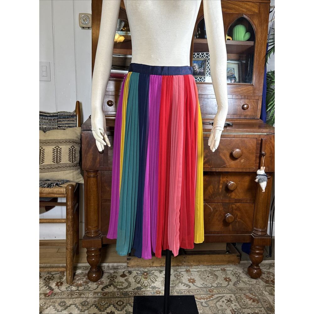 NWT J Crew Sunburst Pleated Rainbow Midi Skirt Bold Multicolor Colorblock [4] - Picture 5 of 13